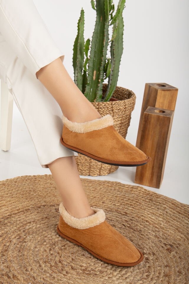 Unisex Peluş Içi Yünlü Kışlık Panduf Ev Pandufu LACİVERT TABA - 42