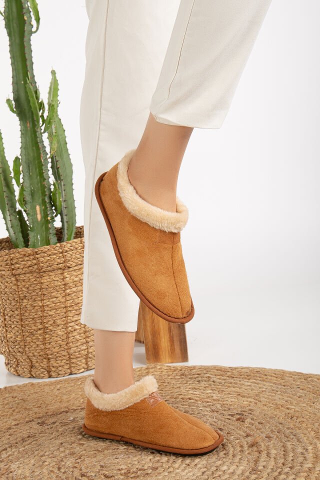 Unisex Peluş Içi Yünlü Kışlık Panduf Ev Pandufu LACİVERT TABA - 42