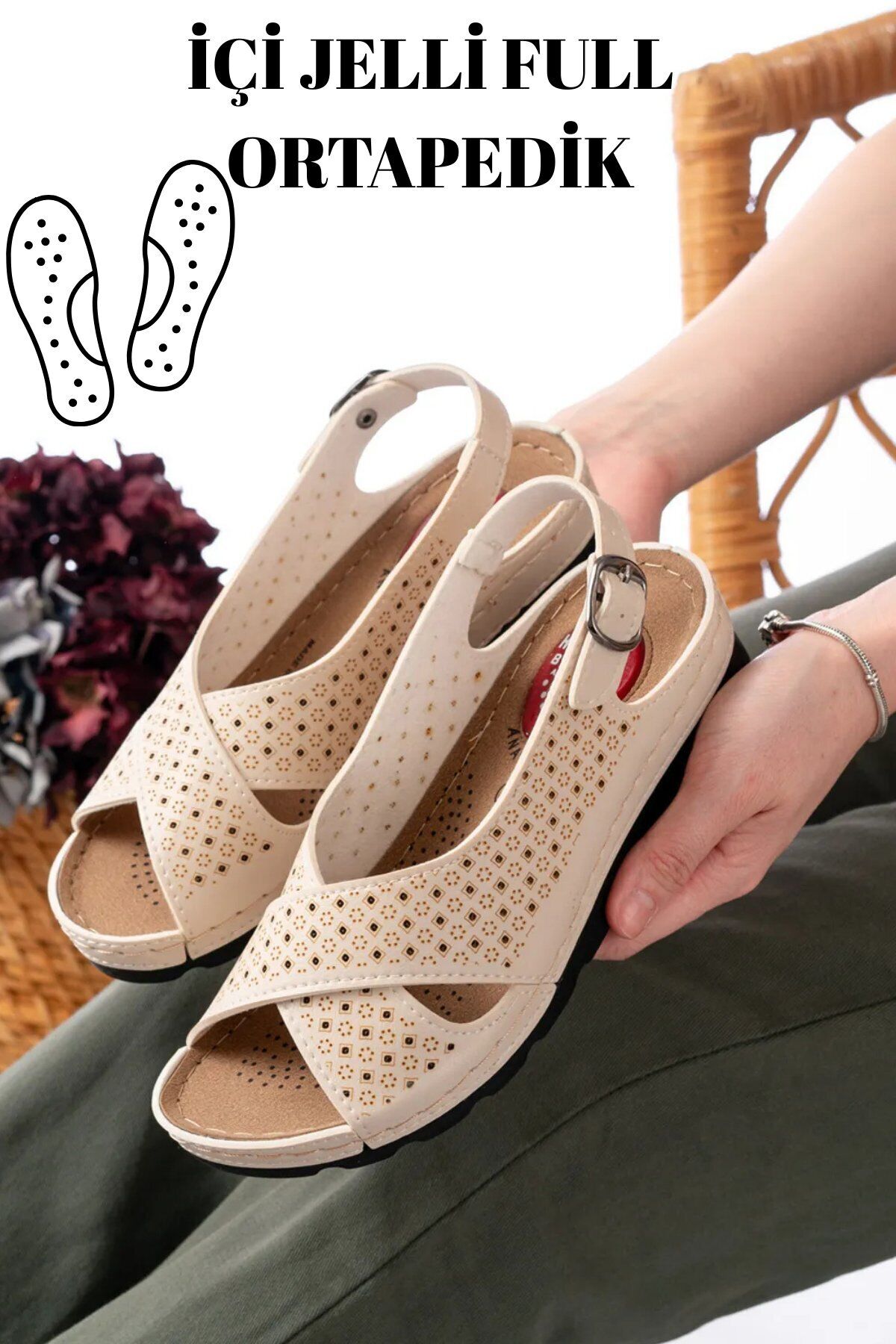 Ortapedik Taban Cırtlı Sandalet 36 - 752 KREM