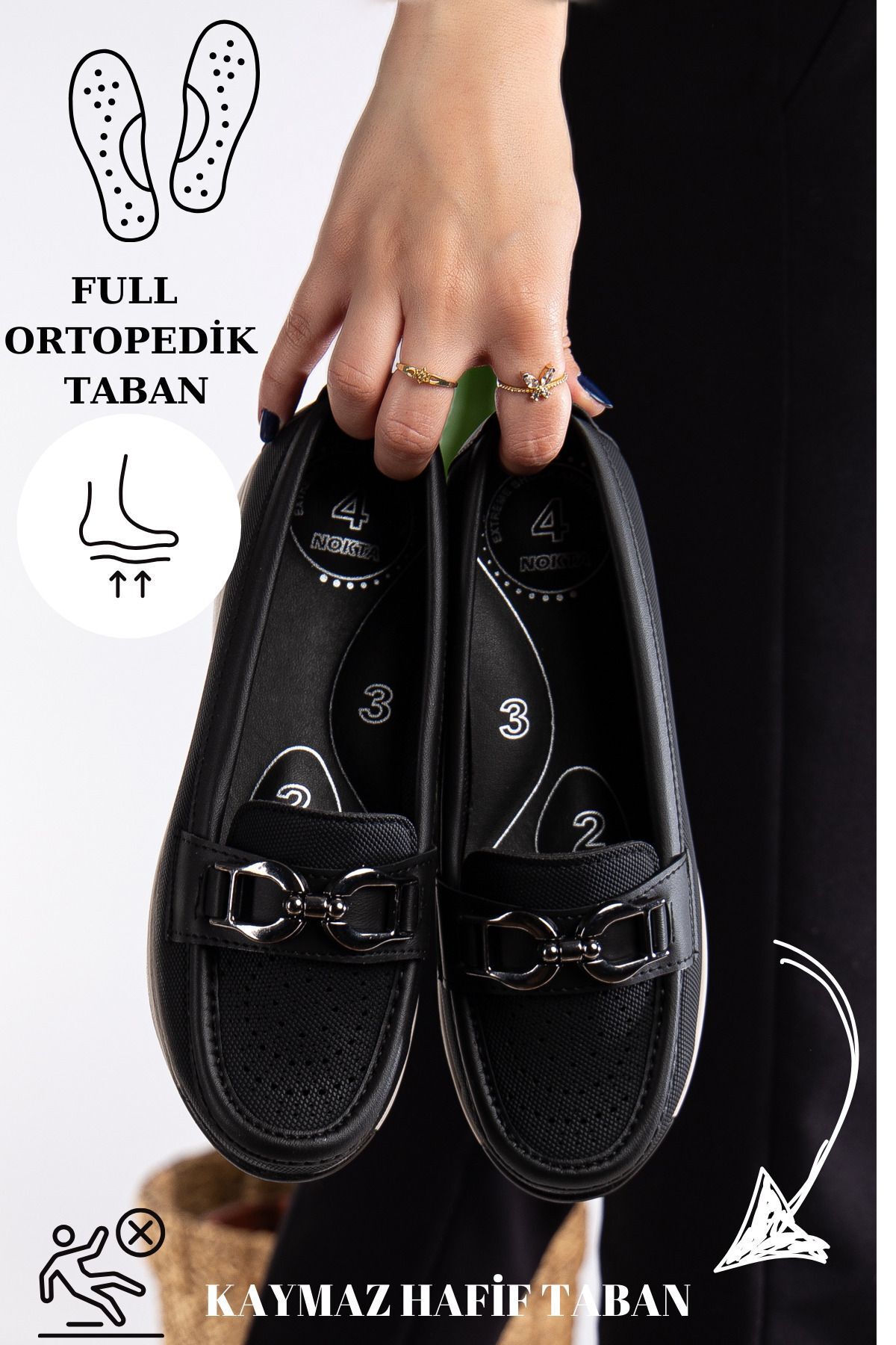 Kadın Anne Ortopedik Terletmez Kaymaz Ayakkabı Babet 260 SİYAH - 41