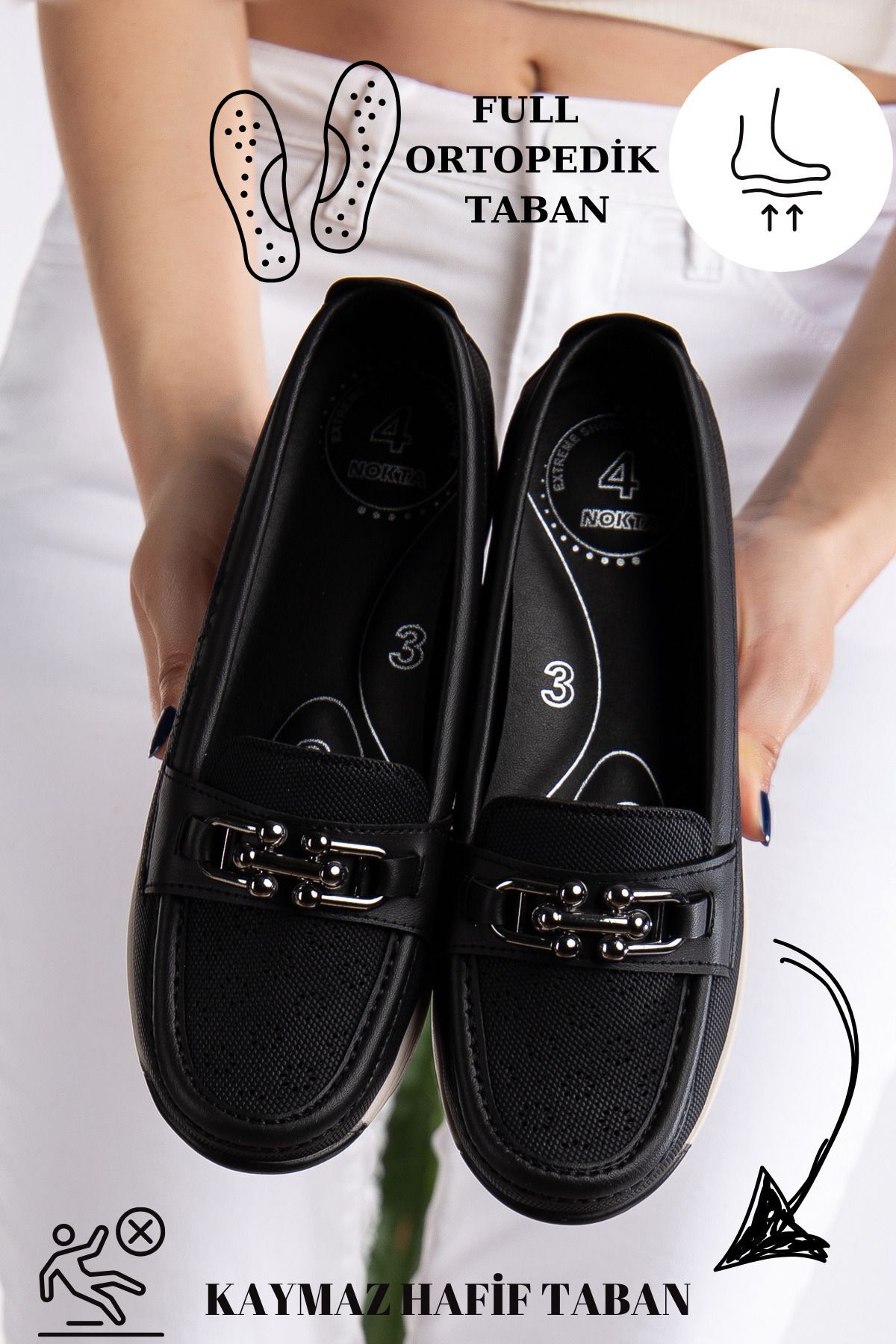 Kadın Anne Ortopedik Terletmez Kaymaz Ayakkabı Babet 262 SİYAH - 41