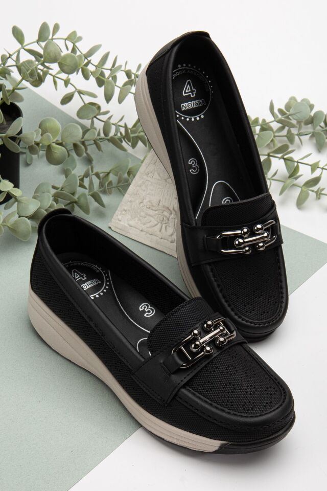 Kadın Anne Ortopedik Terletmez Kaymaz Ayakkabı Babet 262 SİYAH - 41