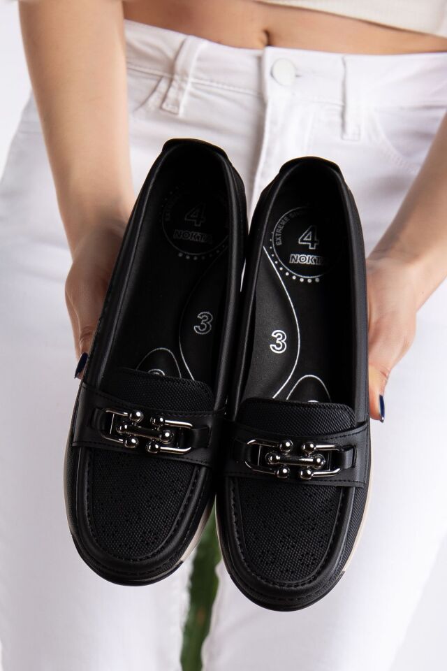 Kadın Anne Ortopedik Terletmez Kaymaz Ayakkabı Babet 262 SİYAH - 41