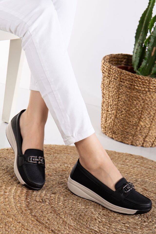 Kadın Anne Ortopedik Terletmez Kaymaz Ayakkabı Babet 262 SİYAH - 41