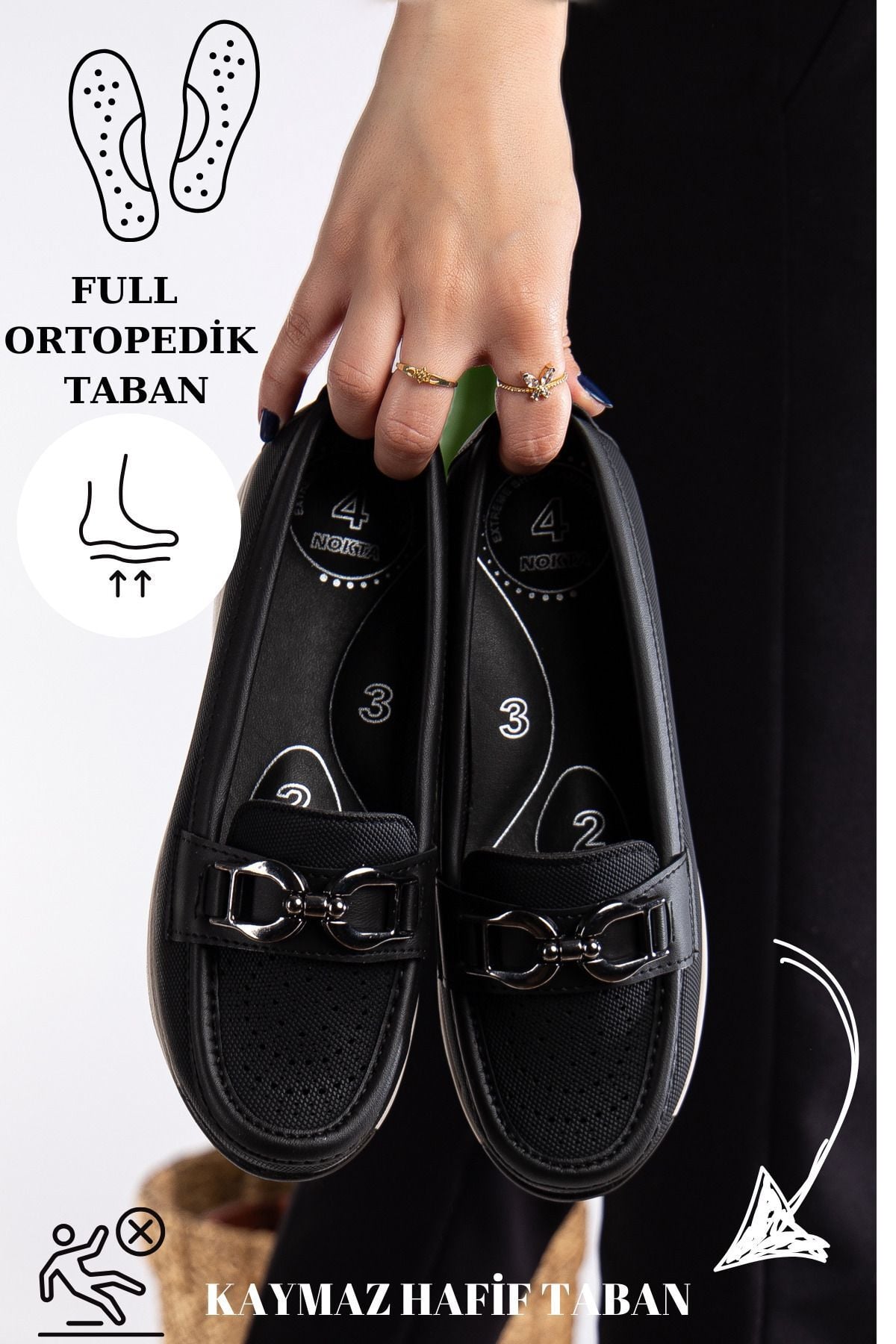 Kadın Anne Ortopedik Terletmez Kaymaz Ayakkabı Babet 260 SİYAH - 38