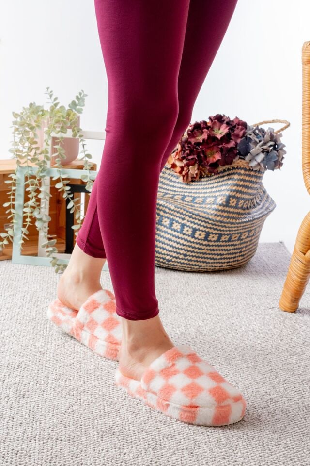 Sessiz Taban Kadın Terlik Kapalı Ev Terliği KARE PUDRA - 40