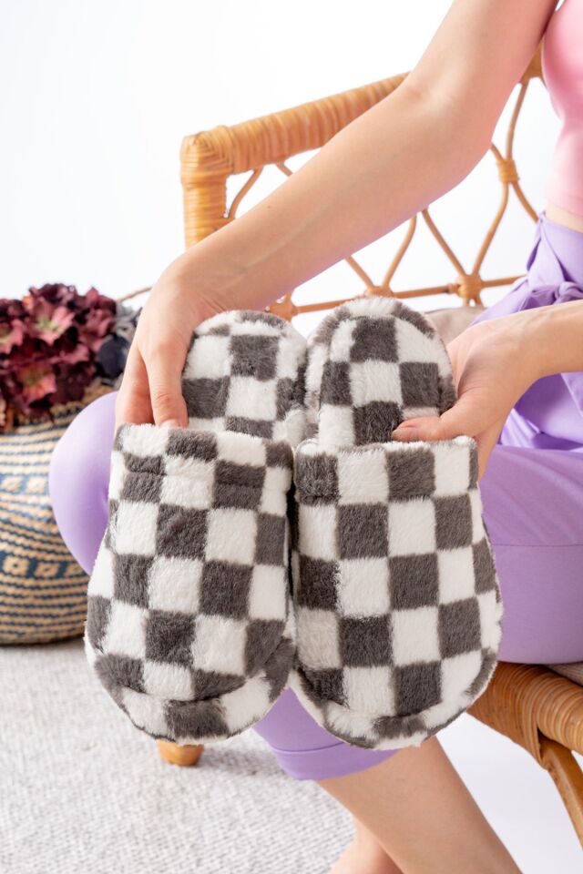 Sessiz Taban Kadın Terlik Kapalı Ev Terliği KARE GRİ - 40