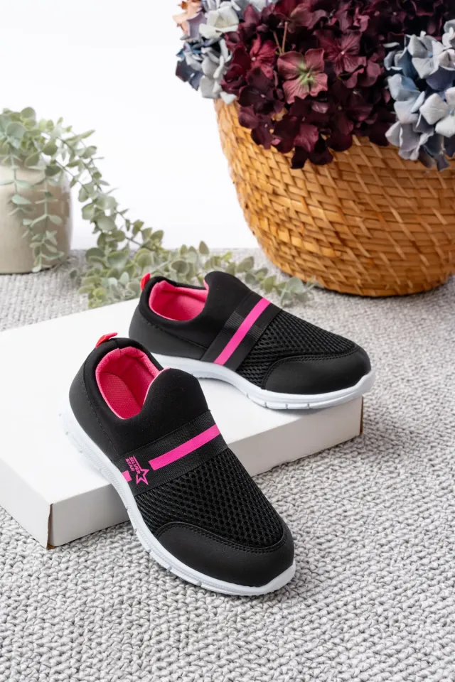 Tedy Garantili Unisex Çocuk Bağcıksız Rahat Esnek Günlük Sneaker Spor Ayakkabı 33 - SİYAH FUŞYA