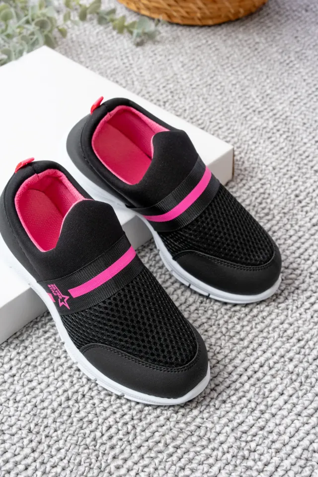 Tedy Garantili Unisex Çocuk Bağcıksız Rahat Esnek Günlük Sneaker Spor Ayakkabı 35 - SİYAH FUŞYA