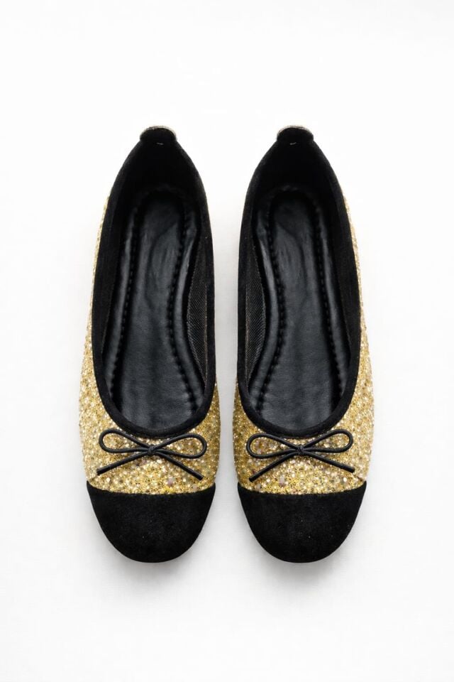 Klasik Şıklık Pullu Simli Babet Ayakkabı Ofis & Günlük Kullanım ALTIN - 40