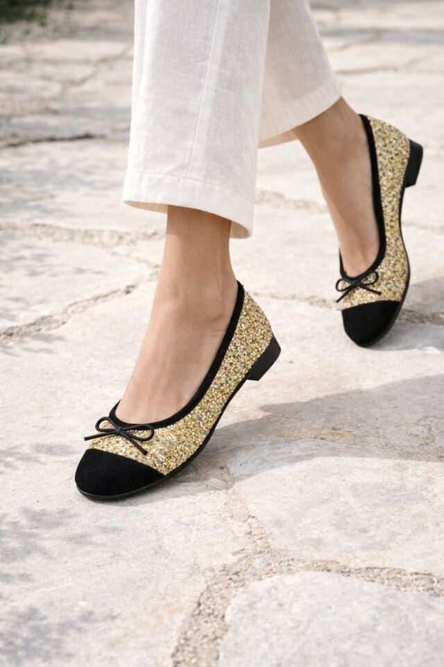 Klasik Şıklık Pullu Simli Babet Ayakkabı Ofis & Günlük Kullanım ALTIN - 40