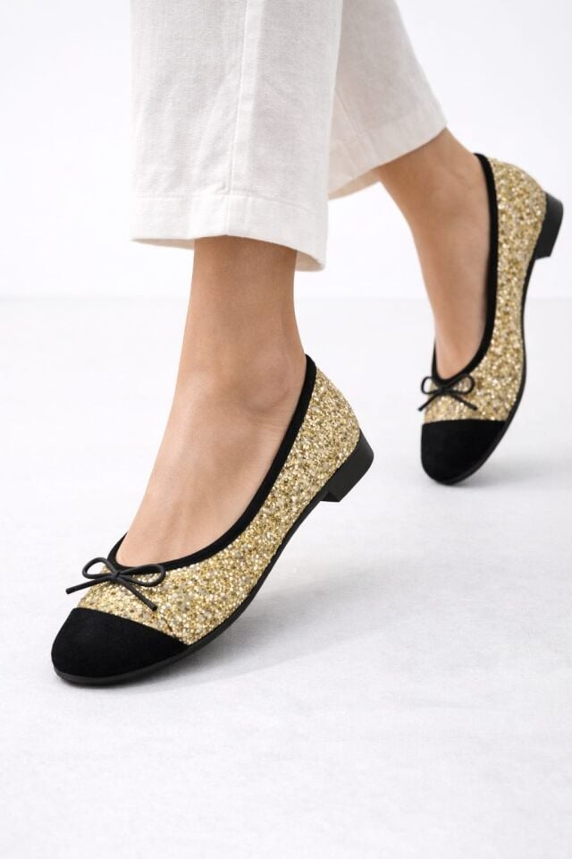 Klasik Şıklık Pullu Simli Babet Ayakkabı Ofis & Günlük Kullanım ALTIN - 40