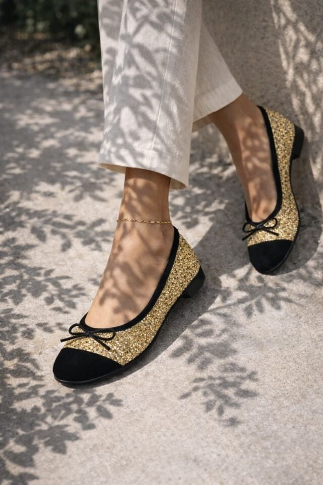 Klasik Şıklık Pullu Simli Babet Ayakkabı Ofis & Günlük Kullanım ALTIN - 40