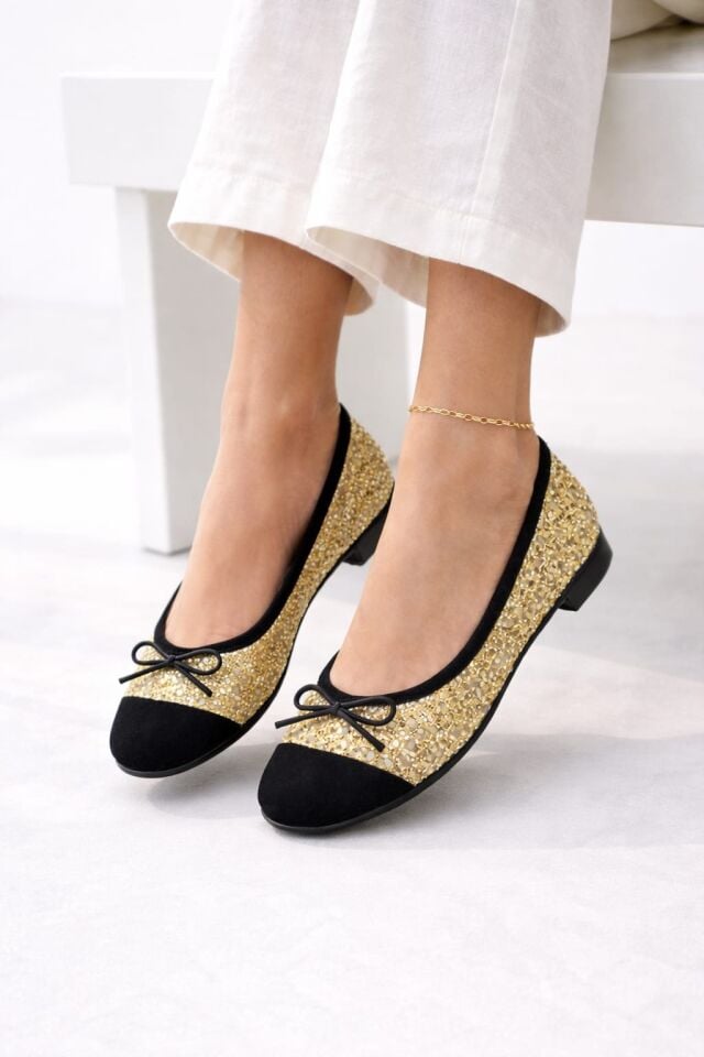 Klasik Şıklık Pullu Simli Babet Ayakkabı Ofis & Günlük Kullanım ALTIN - 40