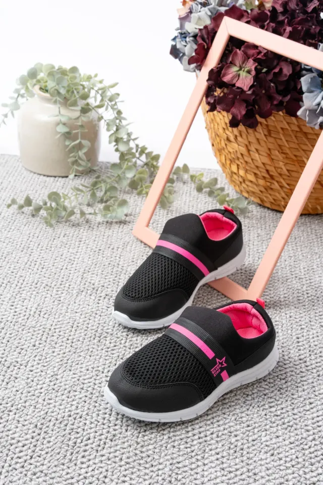 Tedy Garantili Unisex Çocuk Bağcıksız Rahat Esnek Günlük Sneaker Spor Ayakkabı 29 - SİYAH FUŞYA