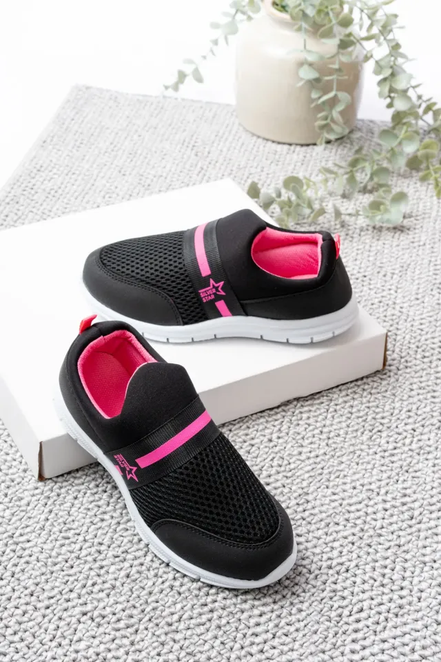 Tedy Garantili Unisex Çocuk Bağcıksız Rahat Esnek Günlük Sneaker Spor Ayakkabı 26 - SİYAH FUŞYA