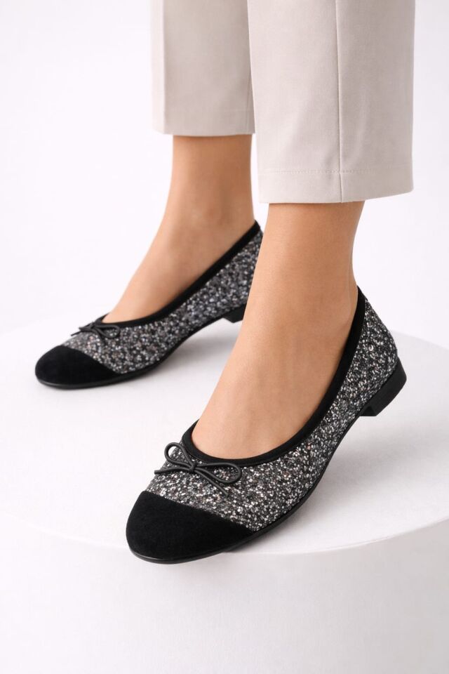 Klasik Şıklık Pullu Simli Babet Ayakkabı Ofis & Günlük Kullanım GÜMÜŞ - 40