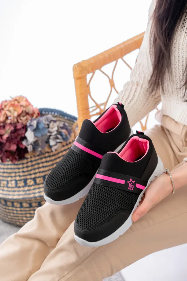Tedy Garantili Unisex Çocuk Bağcıksız Rahat Esnek Günlük Sneaker Spor Ayakkabı 32 - SİYAH FUŞYA