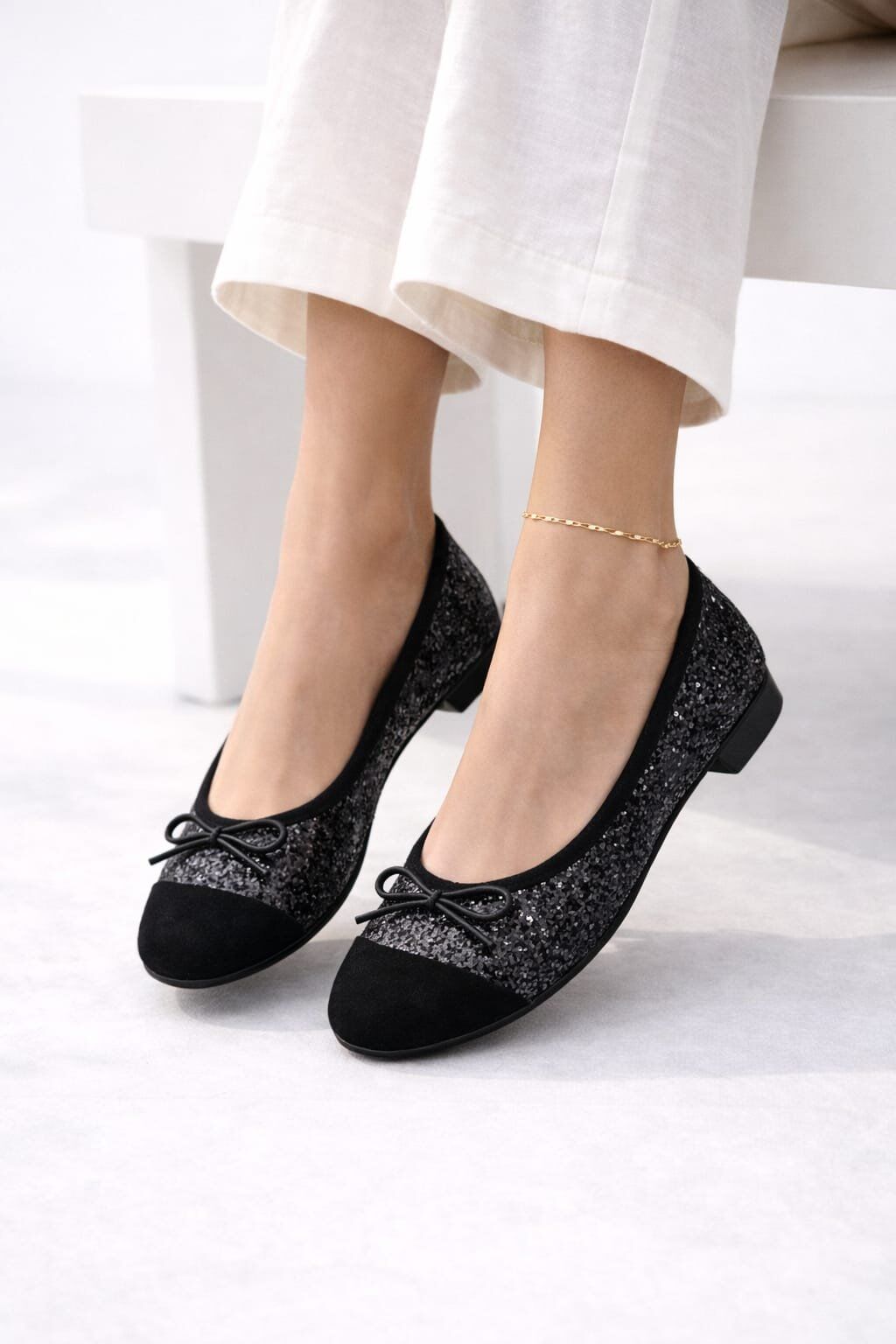 Klasik Şıklık Pullu Simli Babet Ayakkabı Ofis & Günlük Kullanım SİYAH - 40