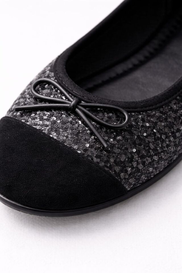 Klasik Şıklık Pullu Simli Babet Ayakkabı Ofis & Günlük Kullanım SİYAH - 40