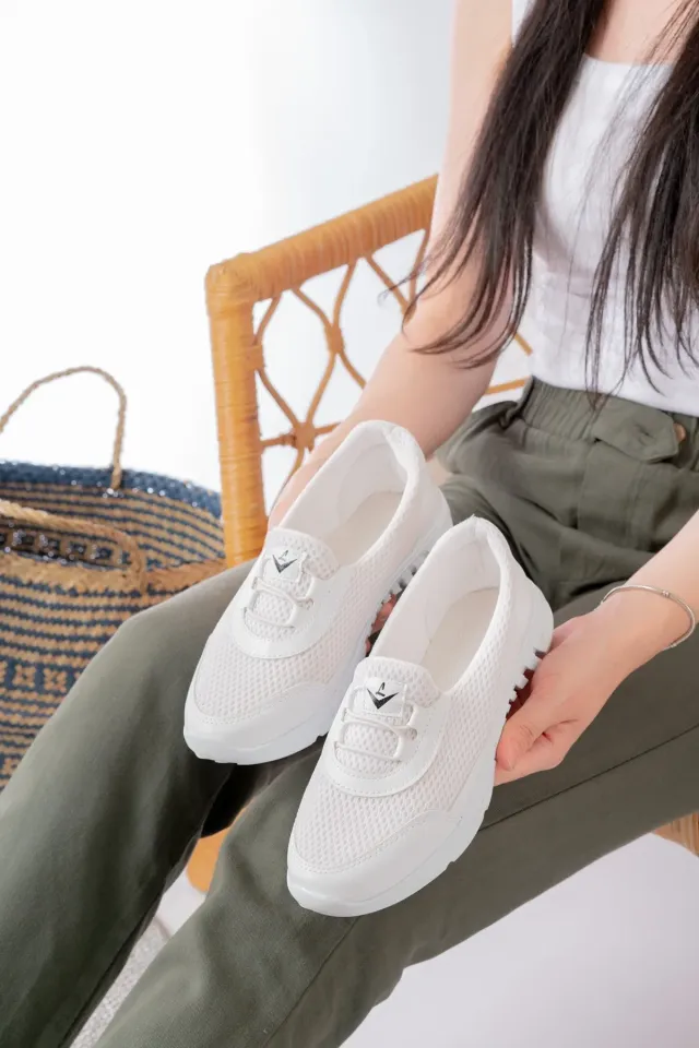 Unisex Bağcıksız Rahat Esnek Günlük Sneaker Spor Ayakkabı 37 - BEYAZ
