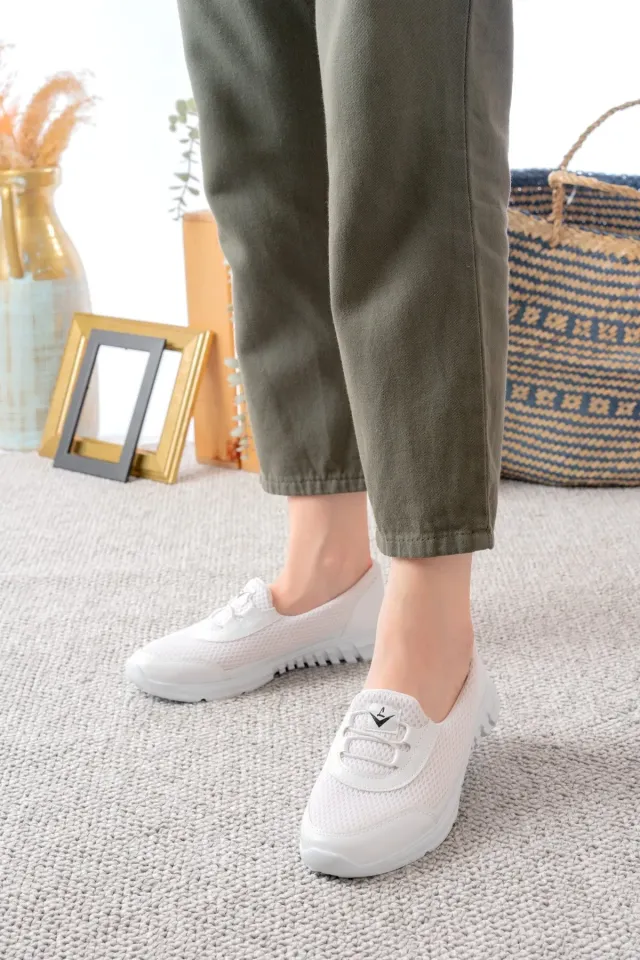Unisex Bağcıksız Rahat Esnek Günlük Sneaker Spor Ayakkabı 37 - BEYAZ