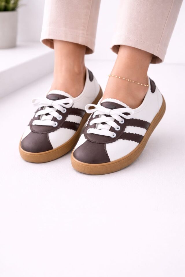 Kadın Spor Bağcıklı Günlük Rahat Retro Çizgili Babet Ayakkabı