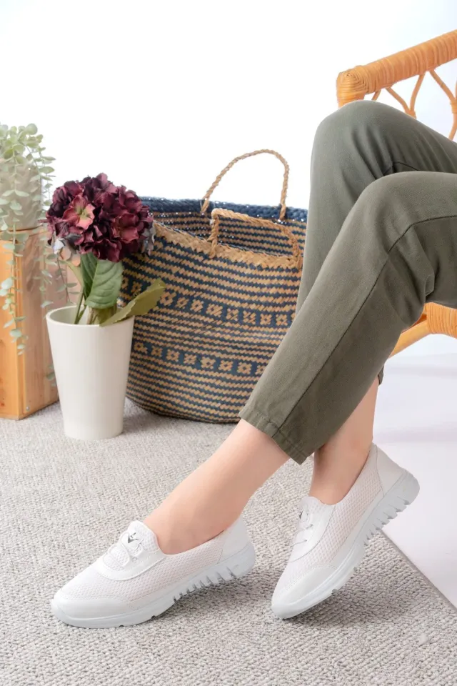 Unisex Bağcıksız Rahat Esnek Günlük Sneaker Spor Ayakkabı 39 - BEYAZ
