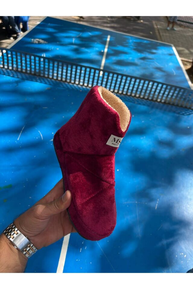 Kadın Peluş Tüylü Panduf Ev Botu Ev Ayakkabısı Kalın Hafif Taban BORDO - 39