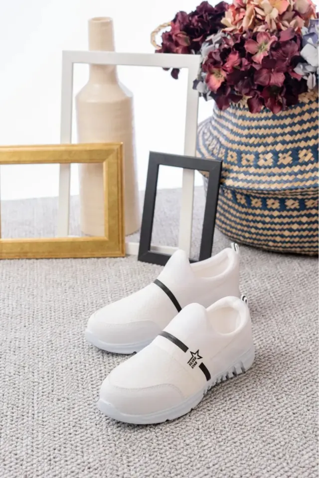 Tedy Garantili Unisex Çocuk Bağcıksız Rahat Esnek Günlük Sneaker Spor Ayakkabı 32 - BEYAZ-BEYAZ