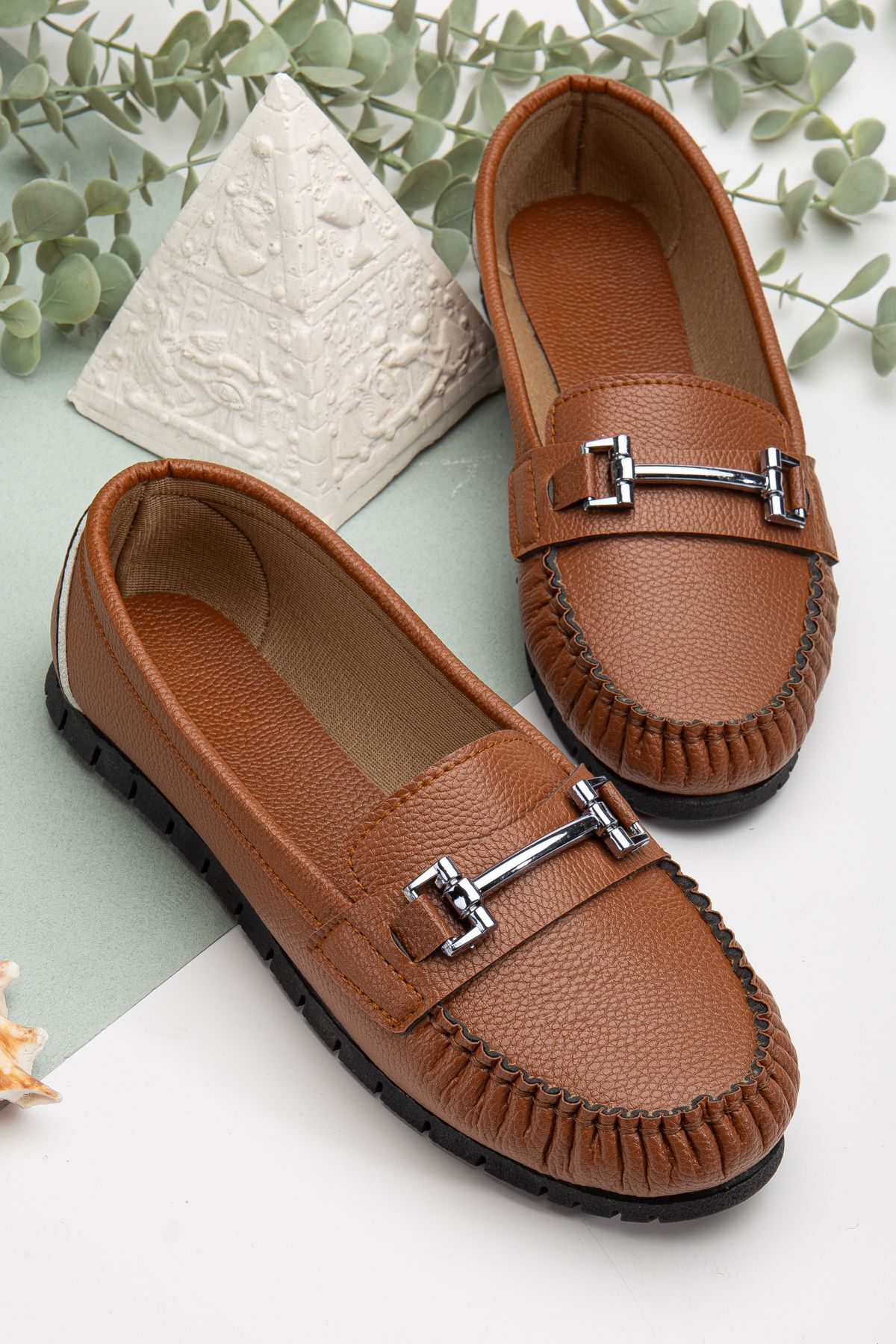 Kadın Babet Hafif Rahat Taban Ortopedik Deri Cilt Anne Ayakkabısı DÜZ TABA - 38