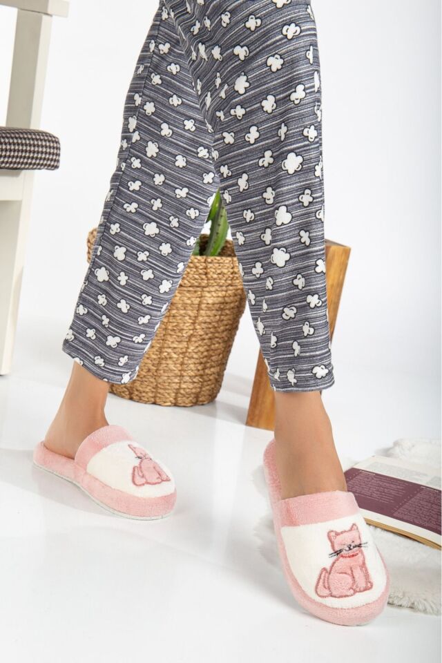 2' Li Paket Önü Kapalı Terlik Ev Terliği Çeyiz Bohça Seti İKİLİ KEDİ TERLİK - 37