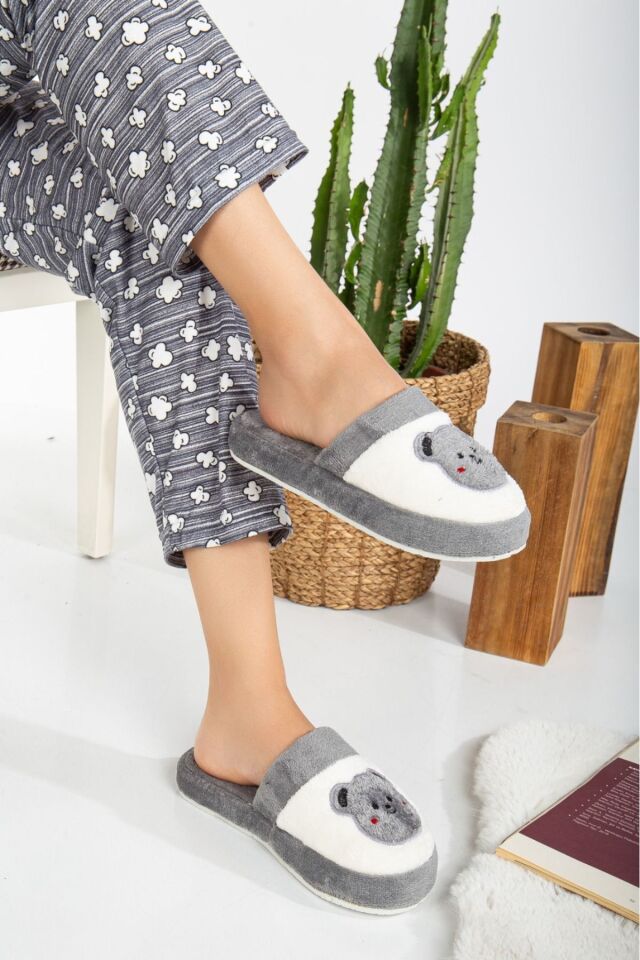 2' Li Paket Önü Kapalı Terlik Ev Terliği Çeyiz Bohça Seti İKİLİ KEDİ TERLİK - 37