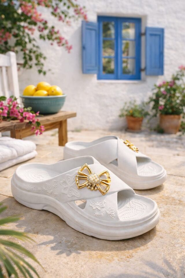 Calx Yüksek Topuluklu Kelebek Detaylı Kadın Terlik BEYAZ - 40