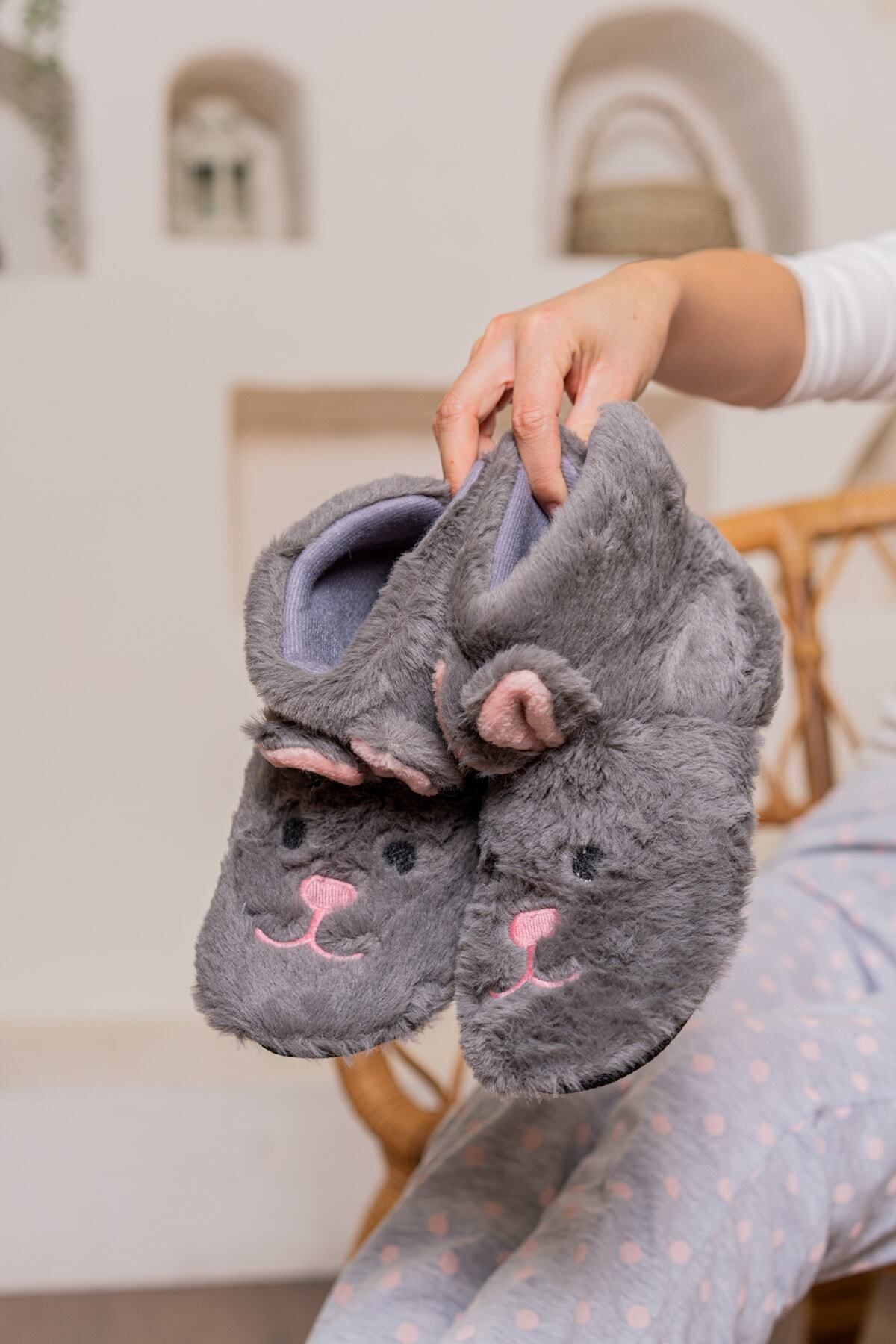 Ev Botu Ekru-beyaz Rengi Kadın Ev Botu Çocuk Panduf Ev Botu GRİ - 40