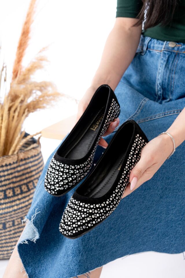 Kadın Baretli Taşlı Günlük  Babet Ayakkabı GÜMÜŞ TAŞLI - 36