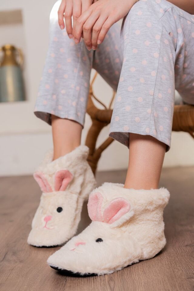 Ev Botu Ekru-beyaz Rengi Kadın Ev Botu Çocuk Panduf Ev Botu BEYAZ - 37