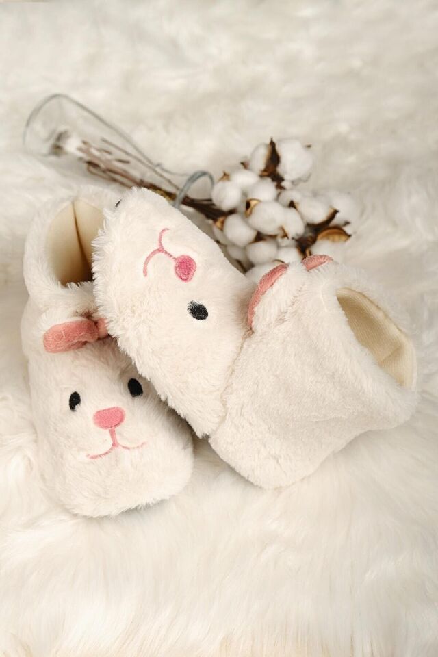 Ev Botu Ekru-beyaz Rengi Kadın Ev Botu Çocuk Panduf Ev Botu BEYAZ - 37