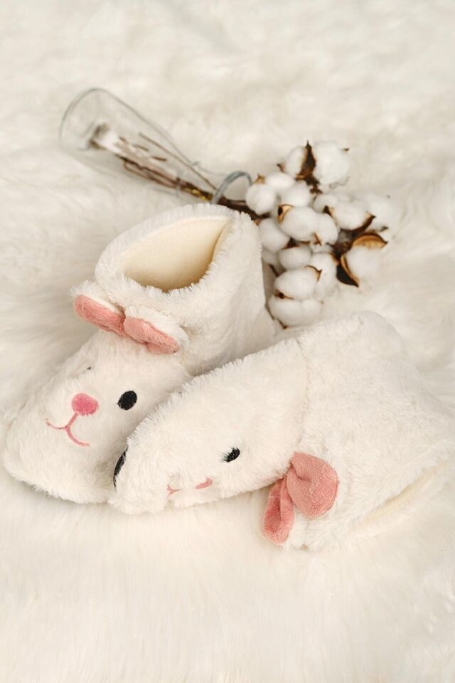 Ev Botu Ekru-beyaz Rengi Kadın Ev Botu Çocuk Panduf Ev Botu BEYAZ - 37