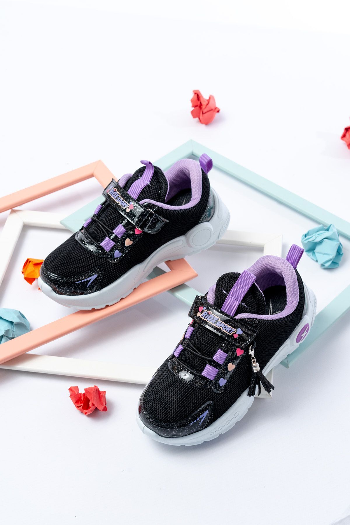 Unisex Çocuk Sneaker Ortopedik Taban Anorak File Hava Alır Günlük Rahat Hafif Esnek Spor Ayakkabı SİYAH-LİLA - 35