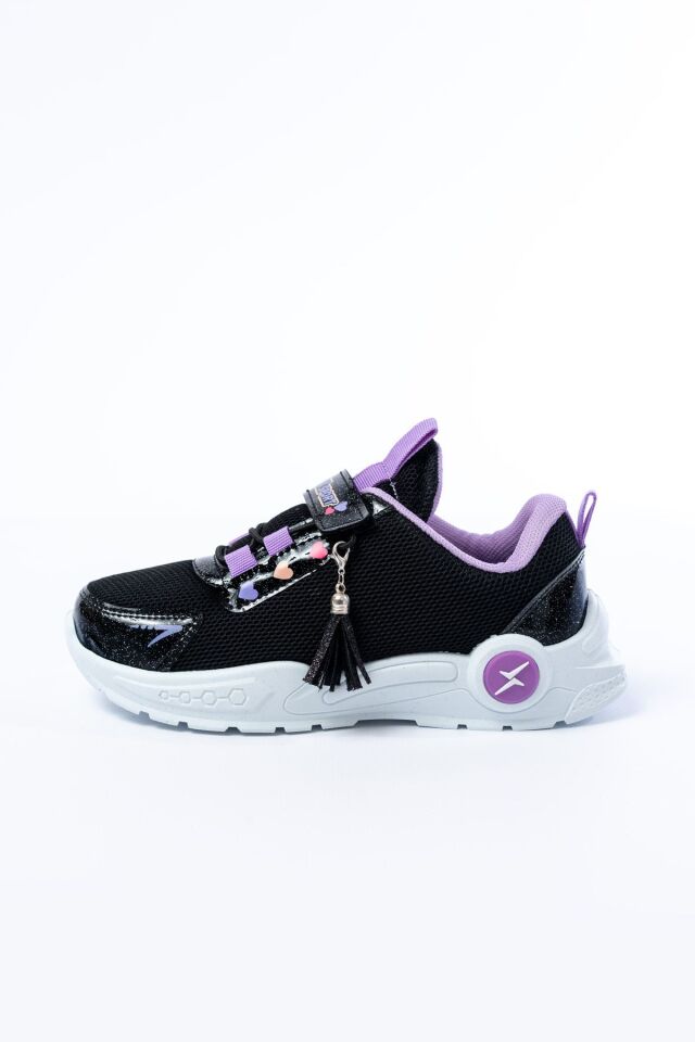 Unisex Çocuk Sneaker Ortopedik Taban Anorak File Hava Alır Günlük Rahat Hafif Esnek Spor Ayakkabı SİYAH-LİLA - 35