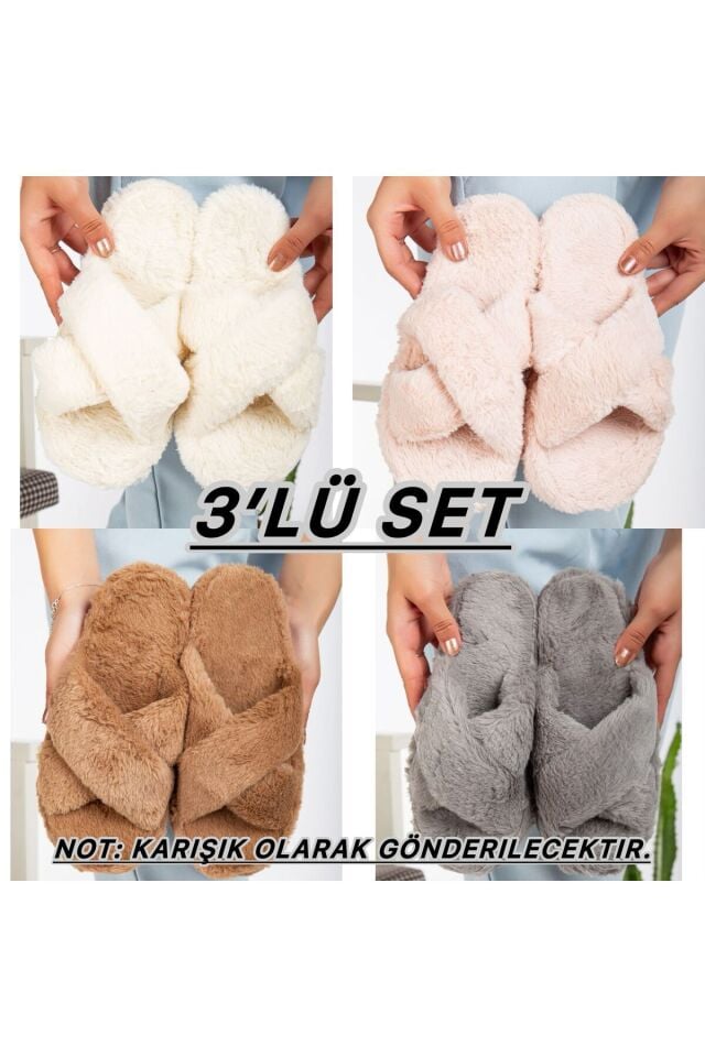 3'lü Paket Terlik Ev Terliği Çeyiz Bohça Seti ÜÇLÜ ÇAPRAZ ATOM - 40