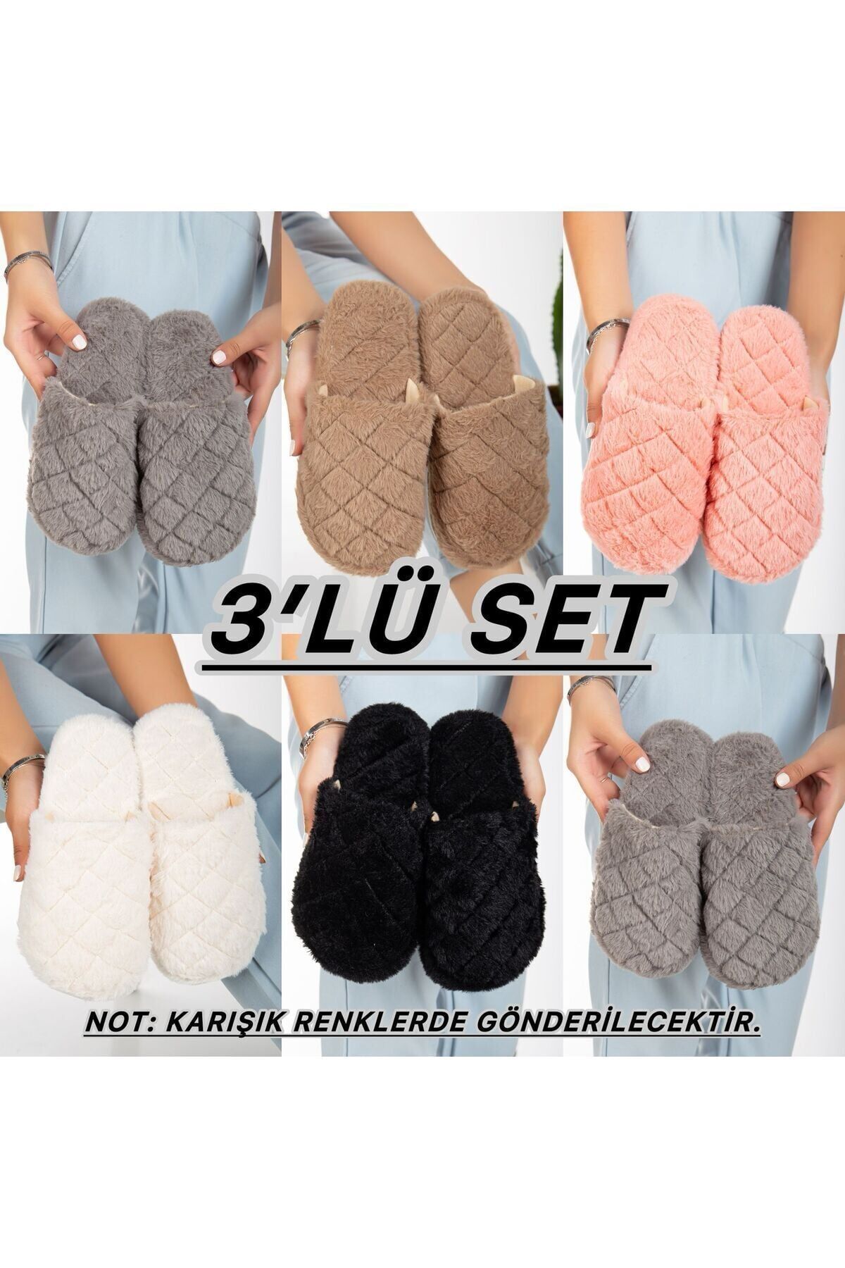 3'lü Paket Terlik Ev Terliği Çeyiz Bohça Seti KAPİTONETERLİK - 39-40