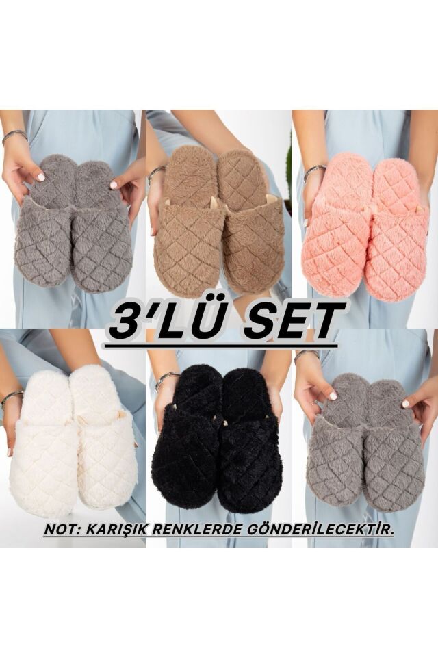 3'lü Paket Terlik Ev Terliği Çeyiz Bohça Seti KAPİTONETERLİK - 39-40
