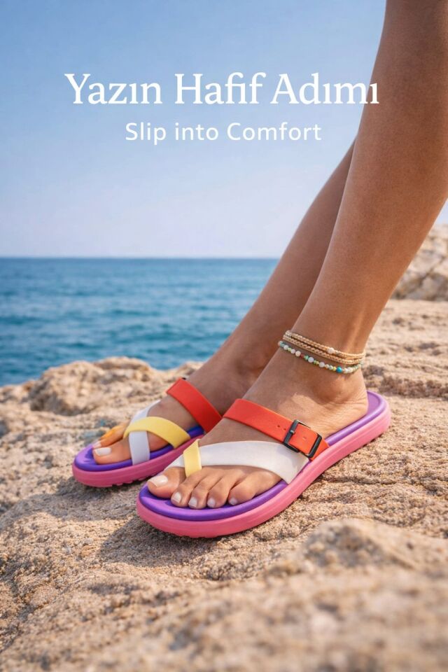 Kadın Rengarenk Kaydırmaz Taban Esnek ve Rahat Plaj Havuz Deniz Ev Bahçe Parmak Arası Terlik MOR - 40