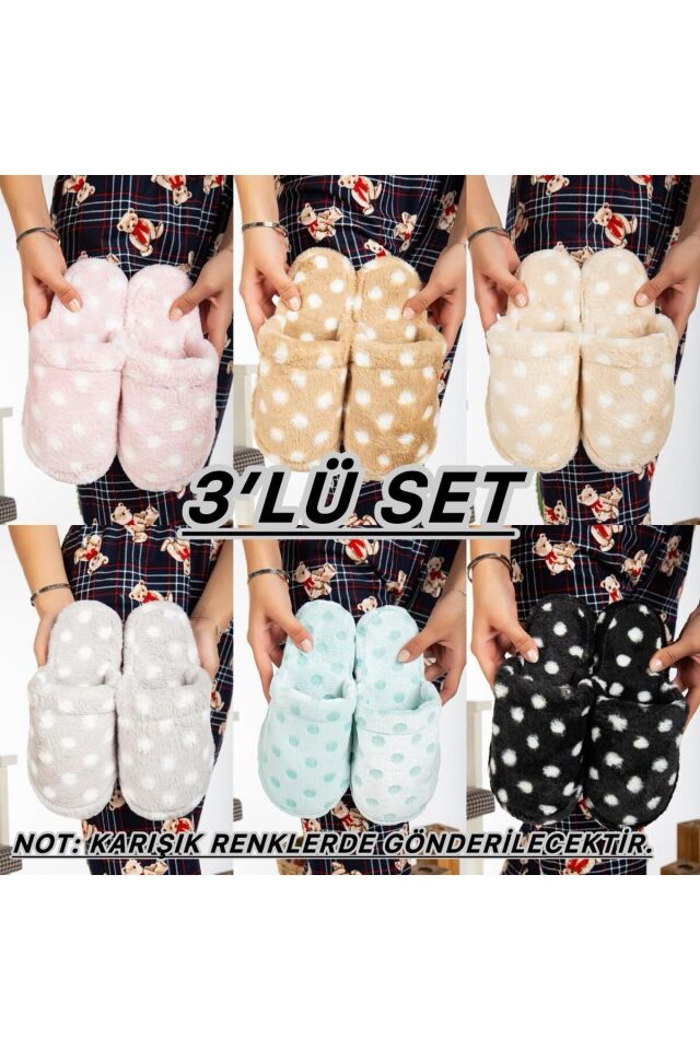 3'lü Paket Terlik Ev Terliği Çeyiz Bohça Seti PUANTİYELİ TERLİK - 38