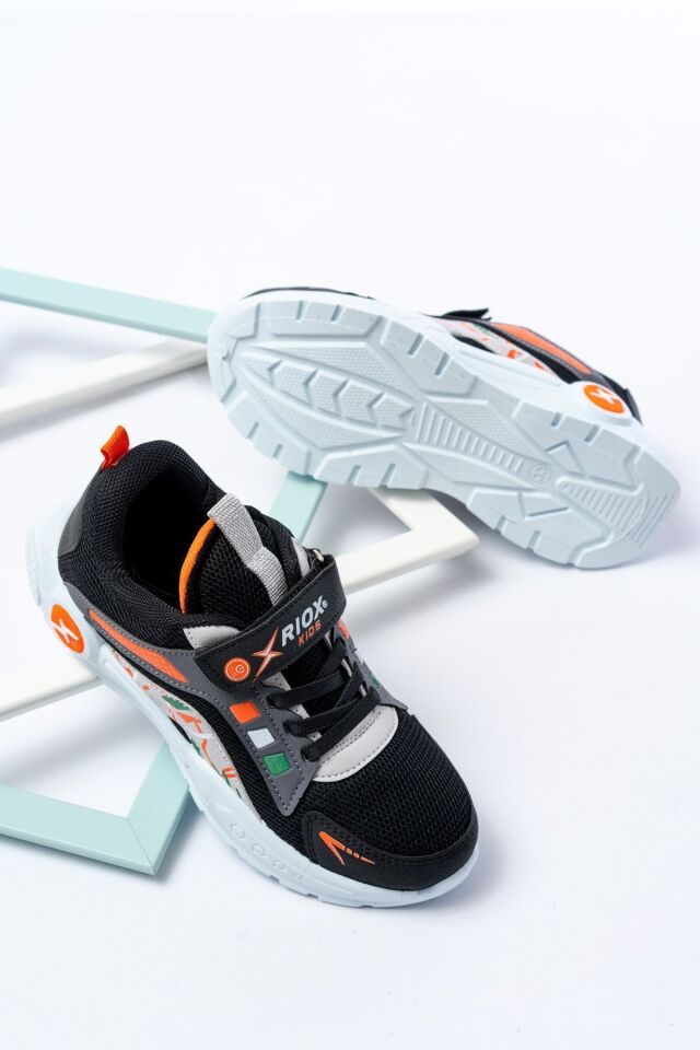 Unisex Çocuk Sneaker Ortopedik Taban Anorak File Hava Alır Günlük Rahat Hafif Esnek Spor Ayakkabı SİYAH-TURUNCU - 29