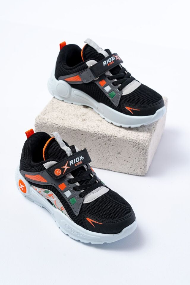 Unisex Çocuk Sneaker Ortopedik Taban Anorak File Hava Alır Günlük Rahat Hafif Esnek Spor Ayakkabı SİYAH-TURUNCU - 29