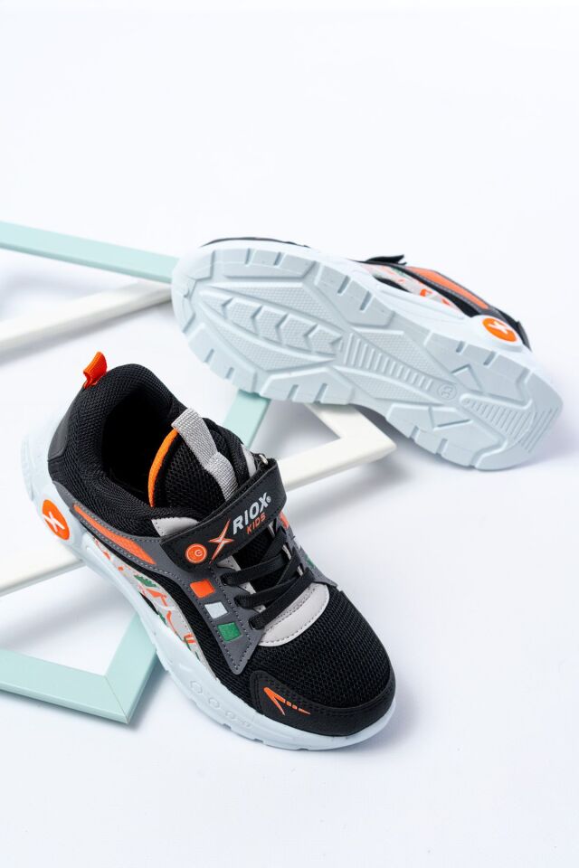Unisex Çocuk Sneaker Ortopedik Taban Anorak File Hava Alır Günlük Rahat Hafif Esnek Spor Ayakkabı SİYAH-TURUNCU - 33
