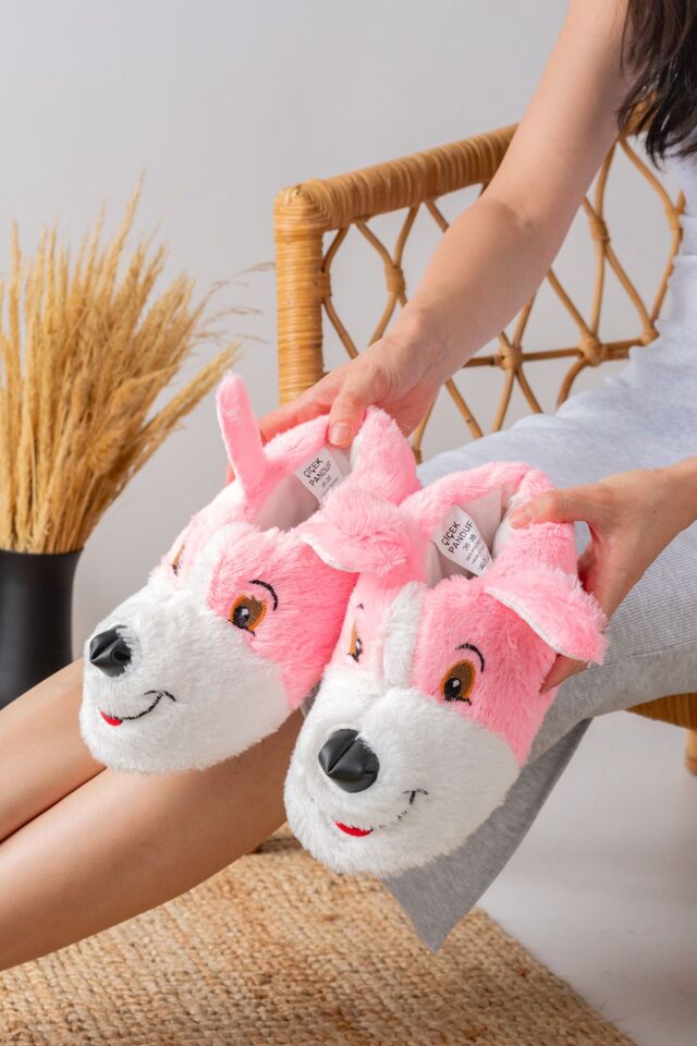 Köpek Figürlü Pudra Peluş Panduf Ev Pandufu PUDRA - 36-38